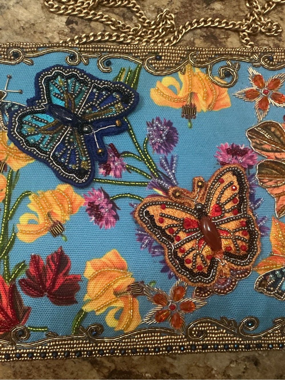 Mary Frances Beaded Butterfly Floral Bag